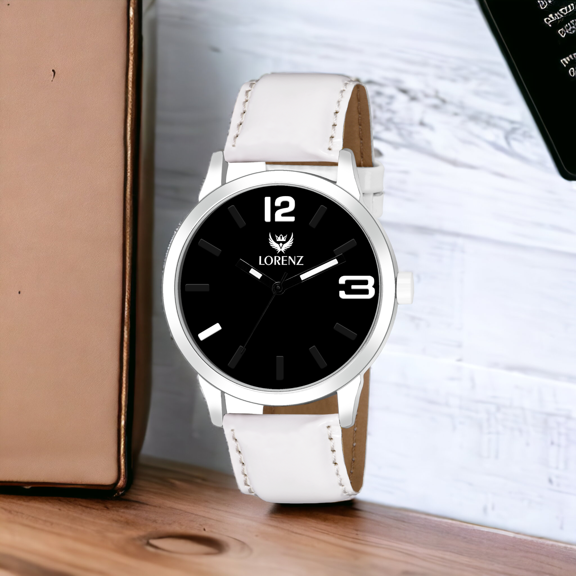 Lorenz Men's Black Dial Watch with White Case