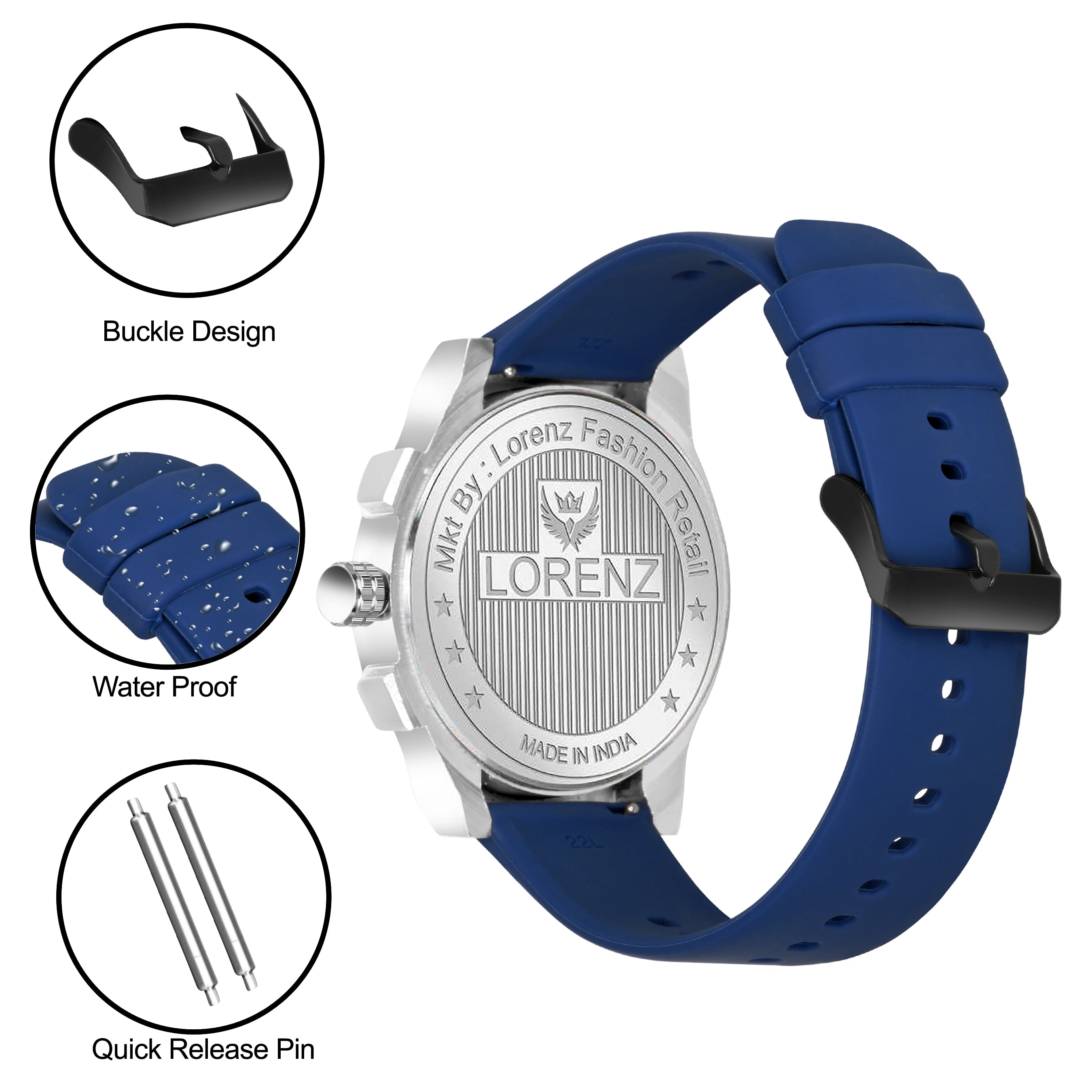 Lorenz Men's Blue Dial Analog Watch with Silicone Strap