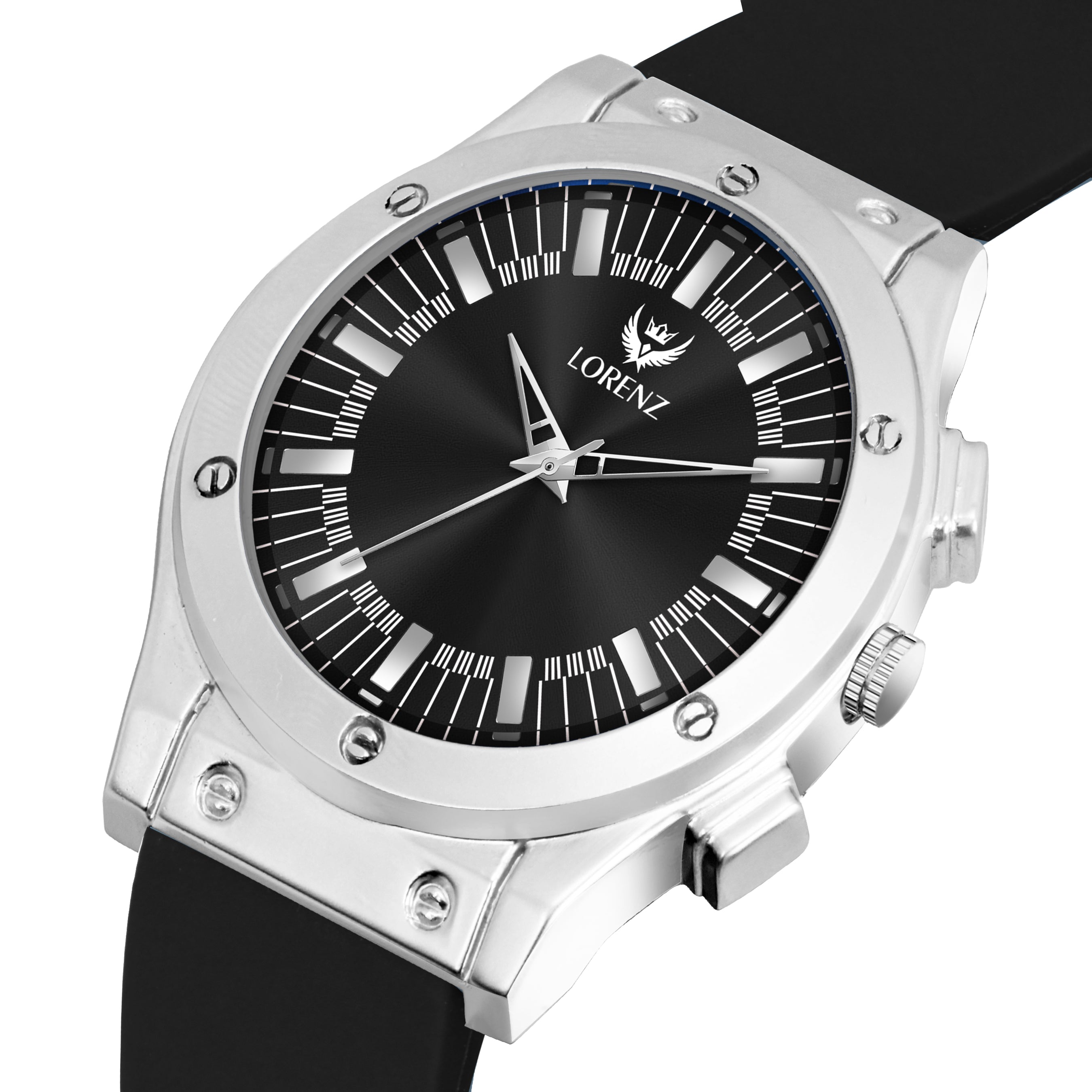 Lorenz Men's Black Dial Watch with Black Silicone Strap