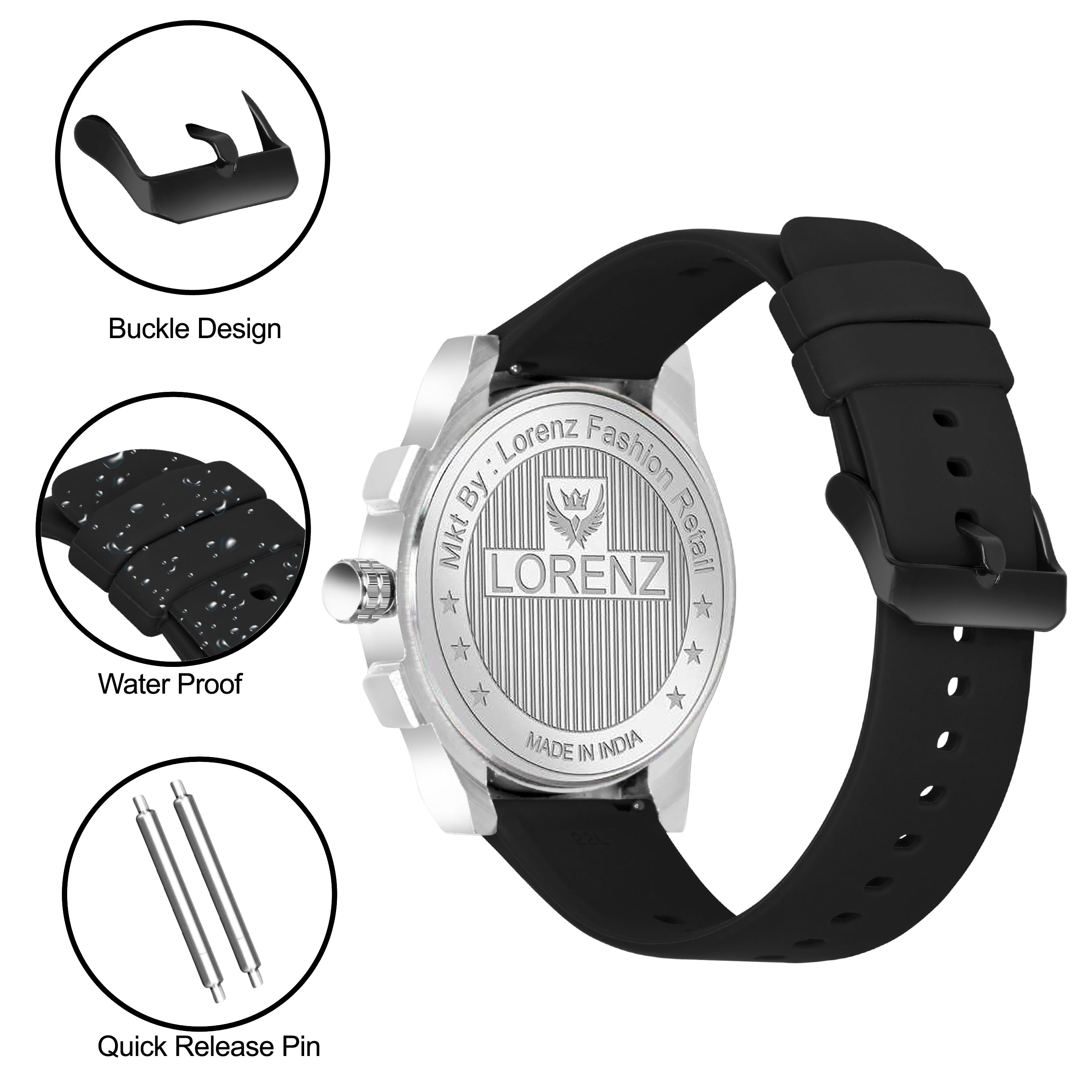 Lorenz Men's Black Dial Watch with Black Silicone Strap