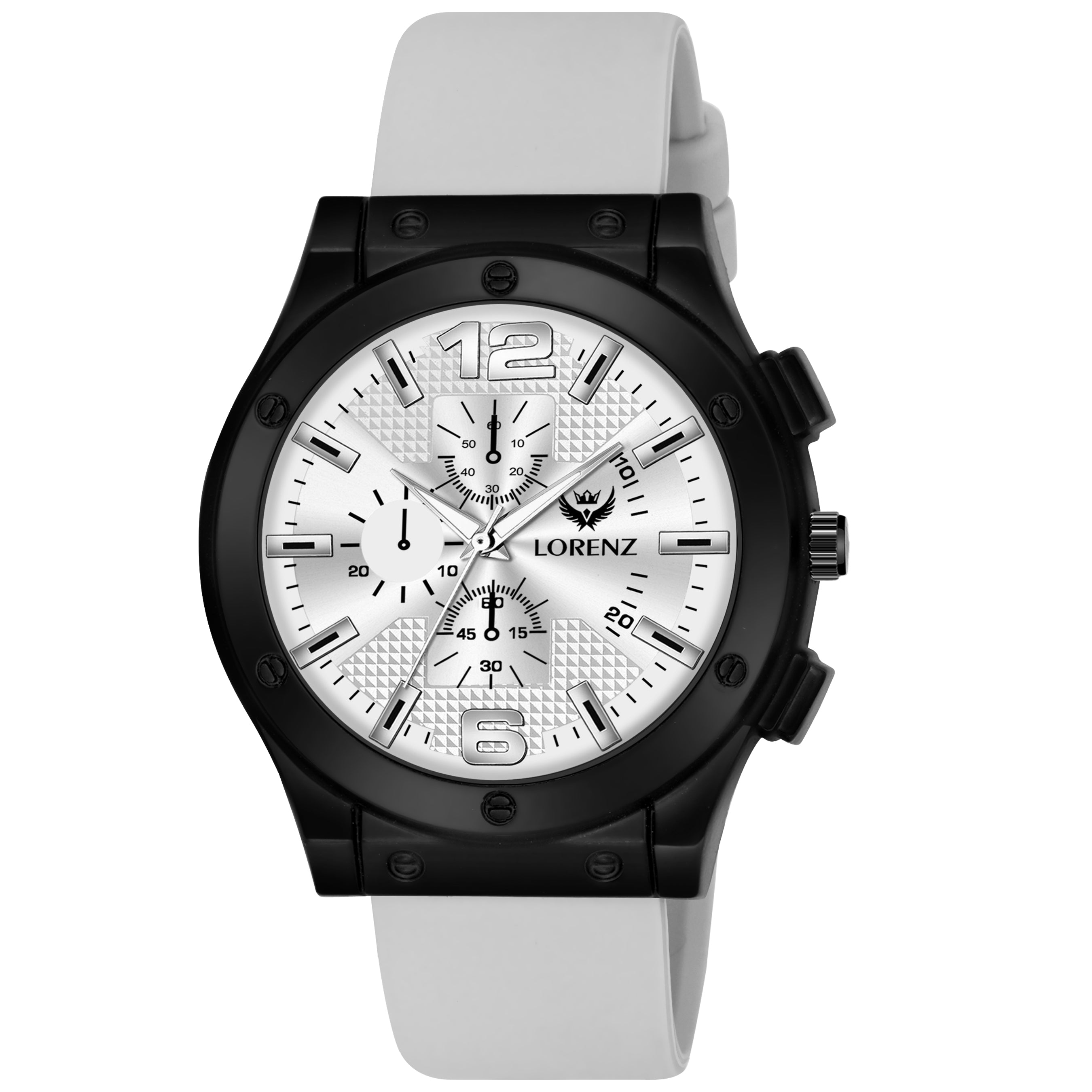 Lorenz Men's Silver Dial Watch with Grey Silicone Strap