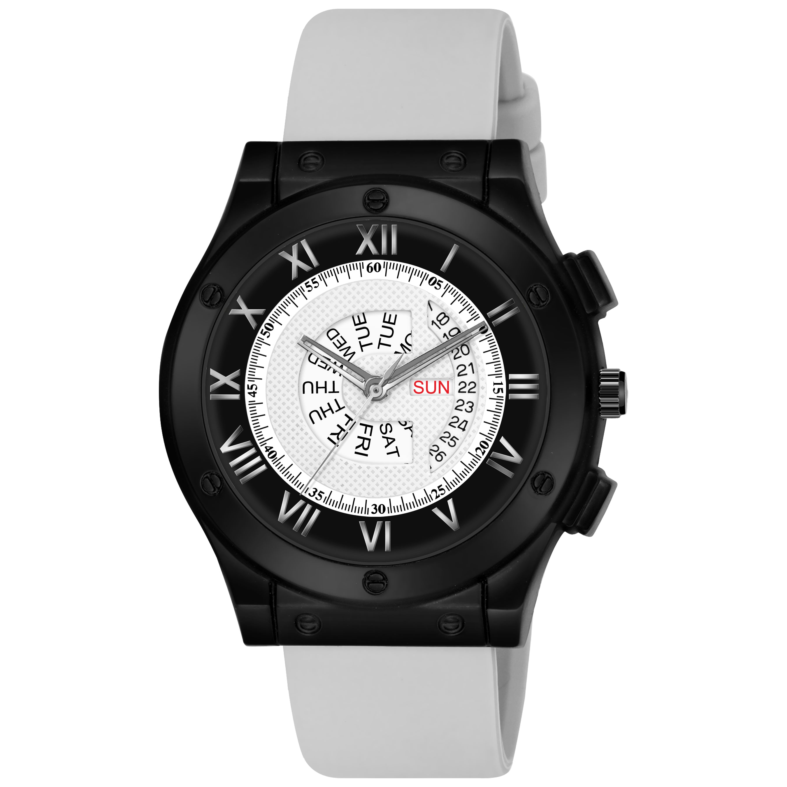 Lorenz Men's White Dial Analog Watch with Grey Silicone Strap & Day/Date