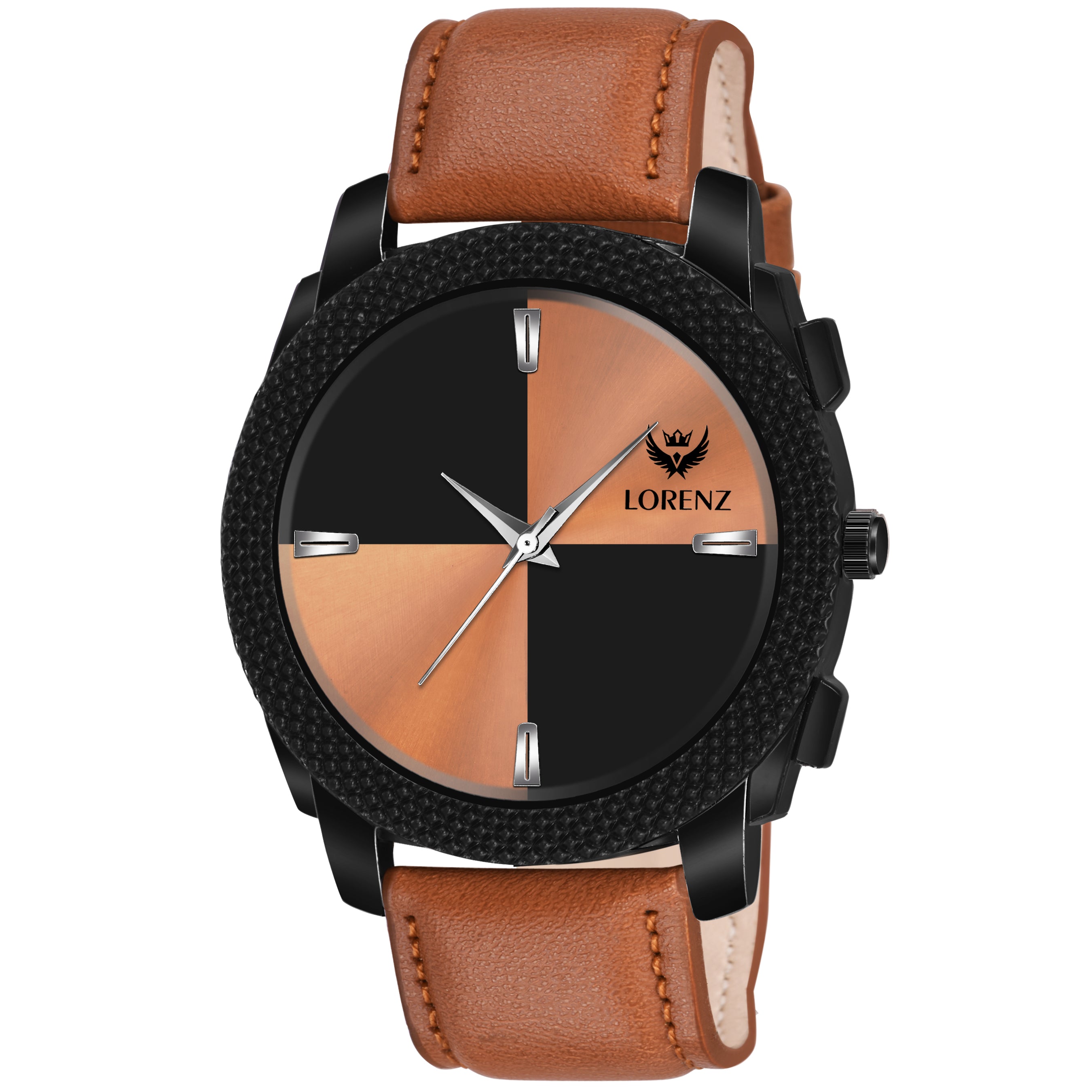 black dial brown leather strap watch
