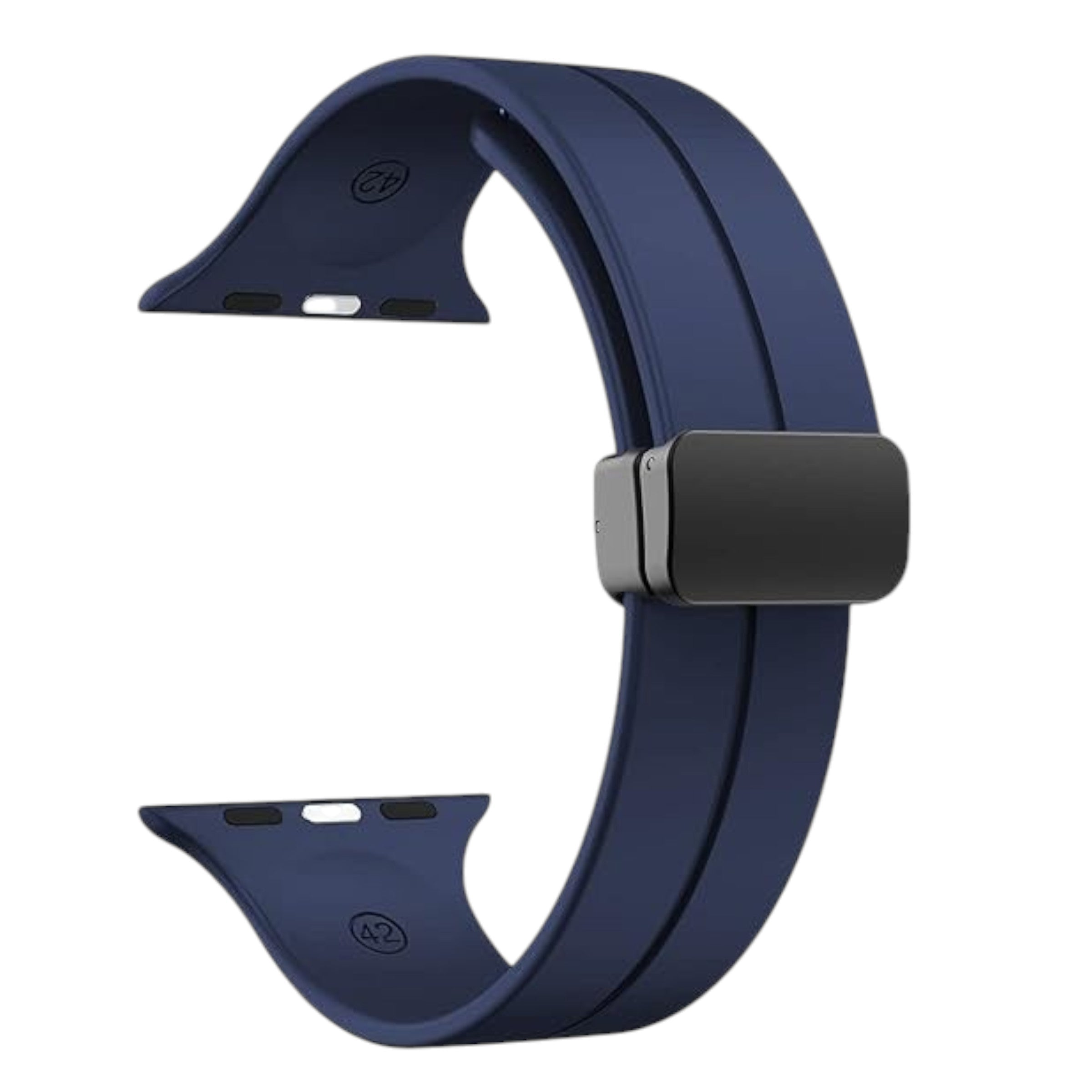 LORENZ Silicone Replacement iWatch Strap with Adjustable Magnetic Lock Feature Compatible with 42mm/44mm/45mm/49mm Watches (NAVY BLUE)