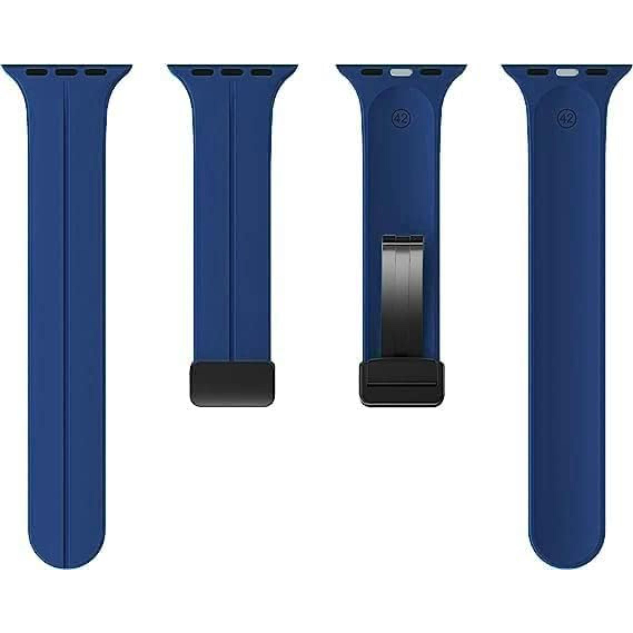 LORENZ Silicone Replacement iWatch Strap with Adjustable Magnetic Lock Feature Compatible with 42mm/44mm/45mm/49mm Watches (NAVY BLUE)