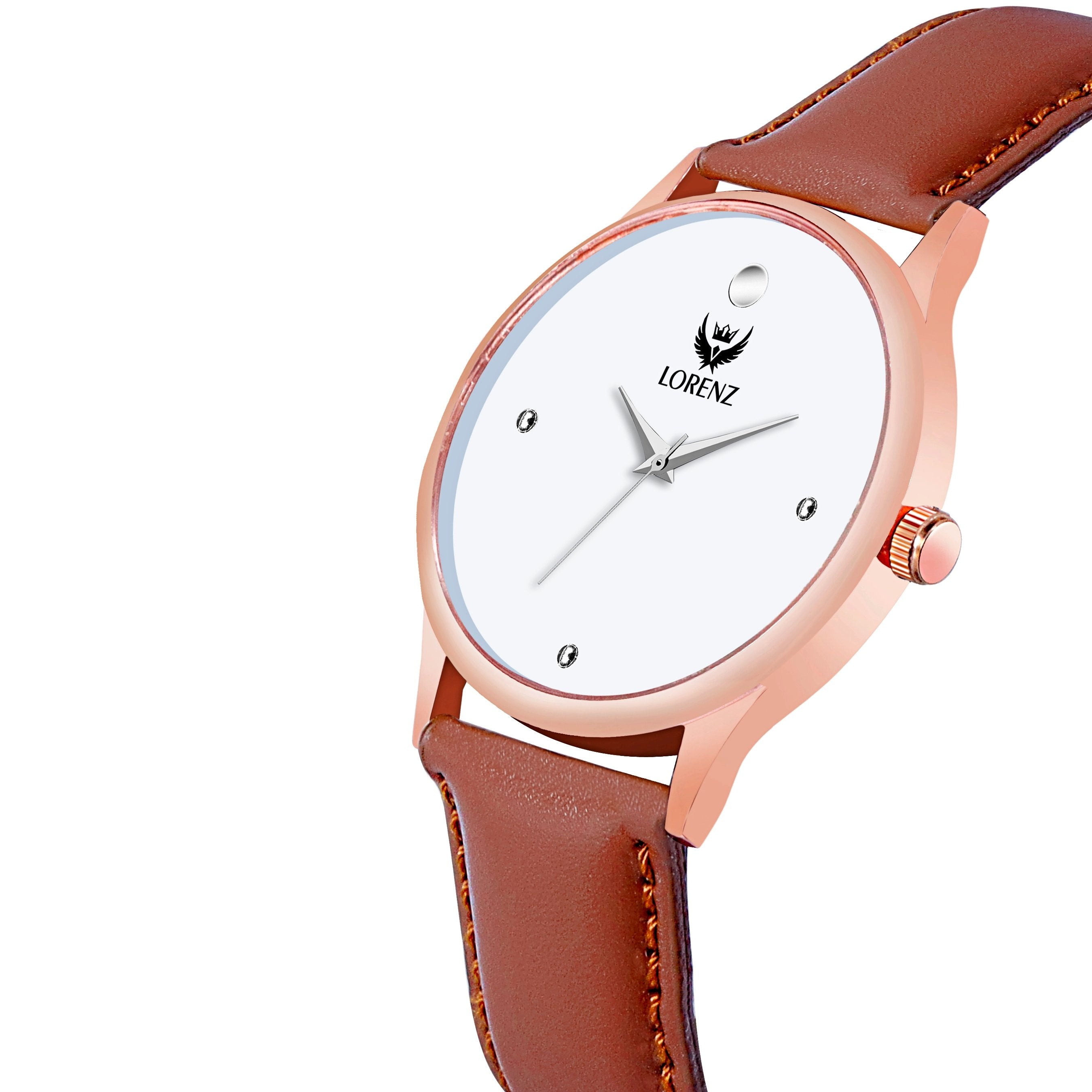 White Dial Brown Leather Strap Watch