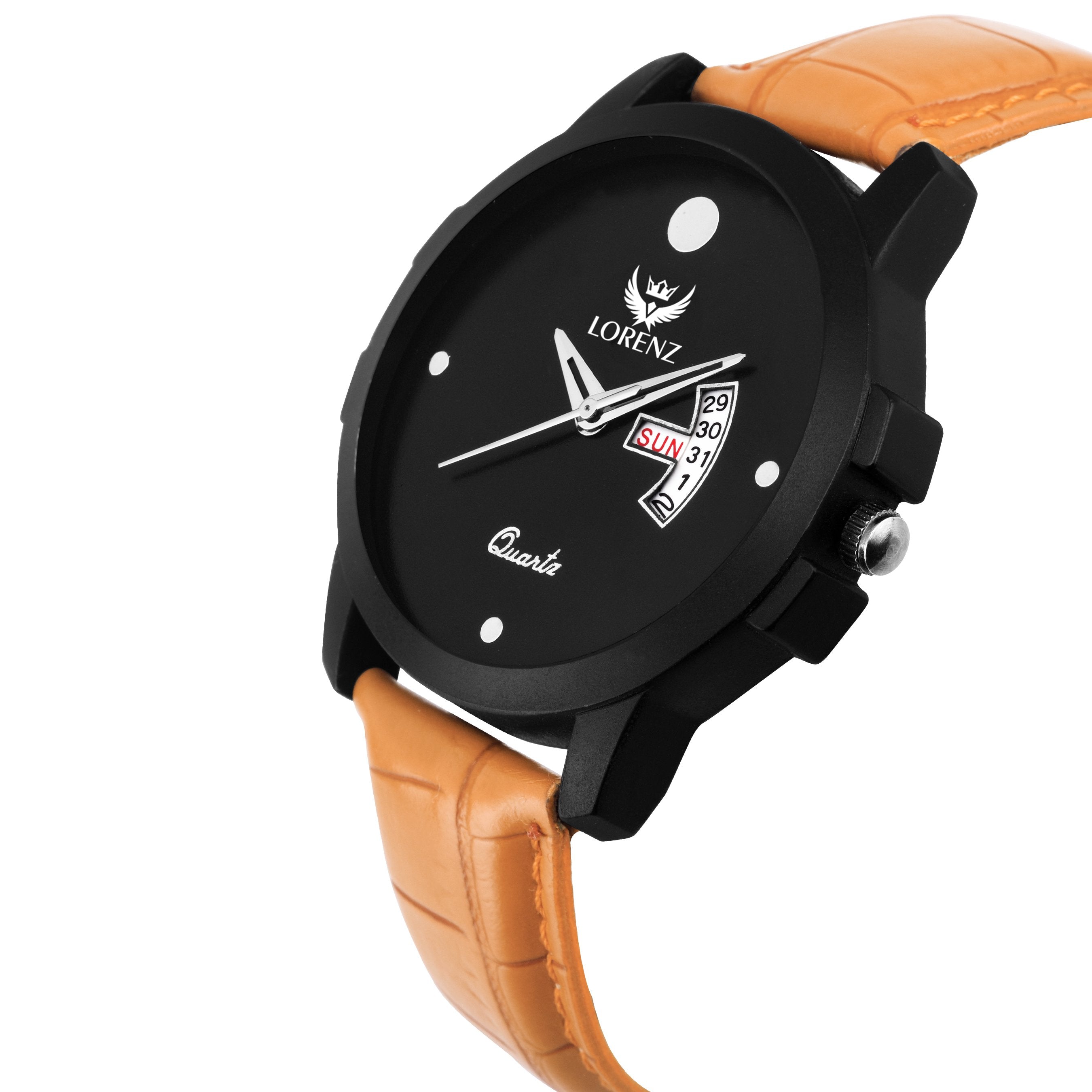 Lorenz CM-2015WL-07 Combo of Full Black Dial Analogue Watch and Brown Wallet for Men - Lorenz Fashion