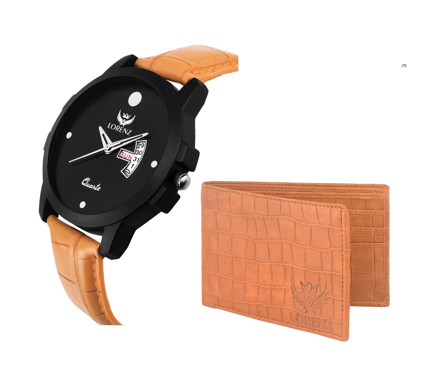 Lorenz CM-2015WL-07 Combo of Full Black Dial Analogue Watch and Brown Wallet for Men - Lorenz Fashion