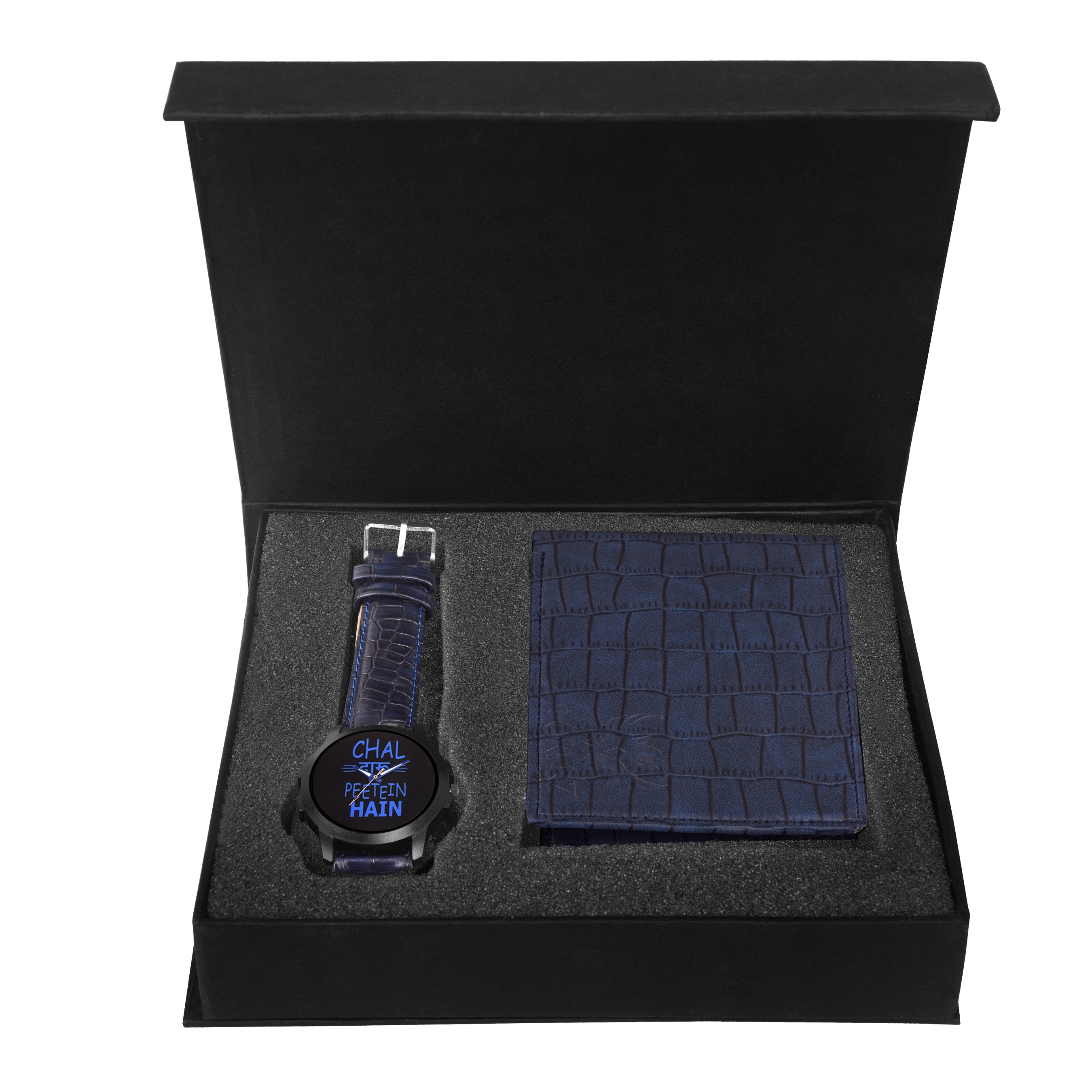 Lorenz CM-2022WL-06 Combo of Men's Blue 'CHAL DAARU PEETE HAIN' Watch and Blue Wallet - Lorenz Fashion