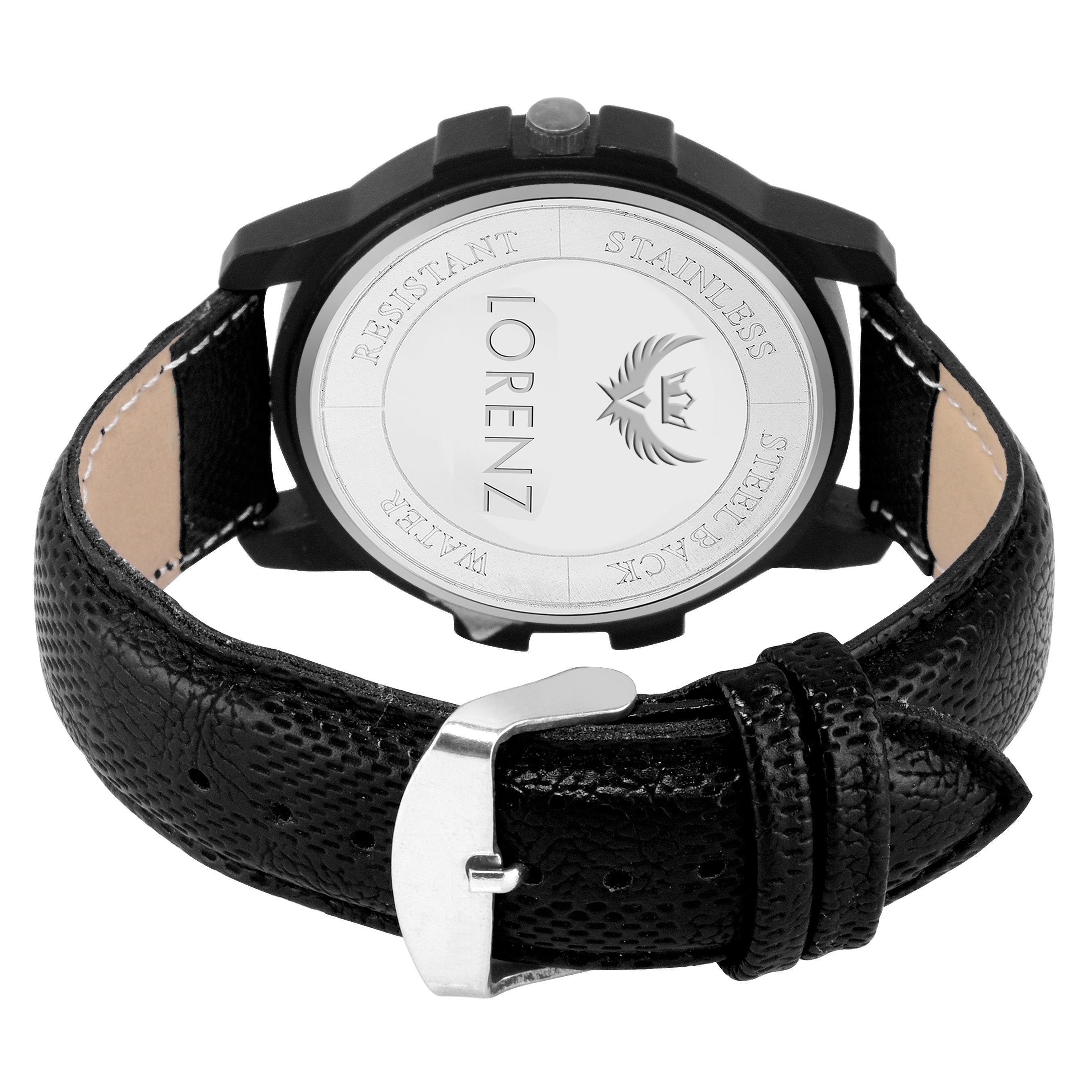 Lorenz Black dial Leather Strap Day & Date Mens watch-MK-10100A - Lorenz Fashion