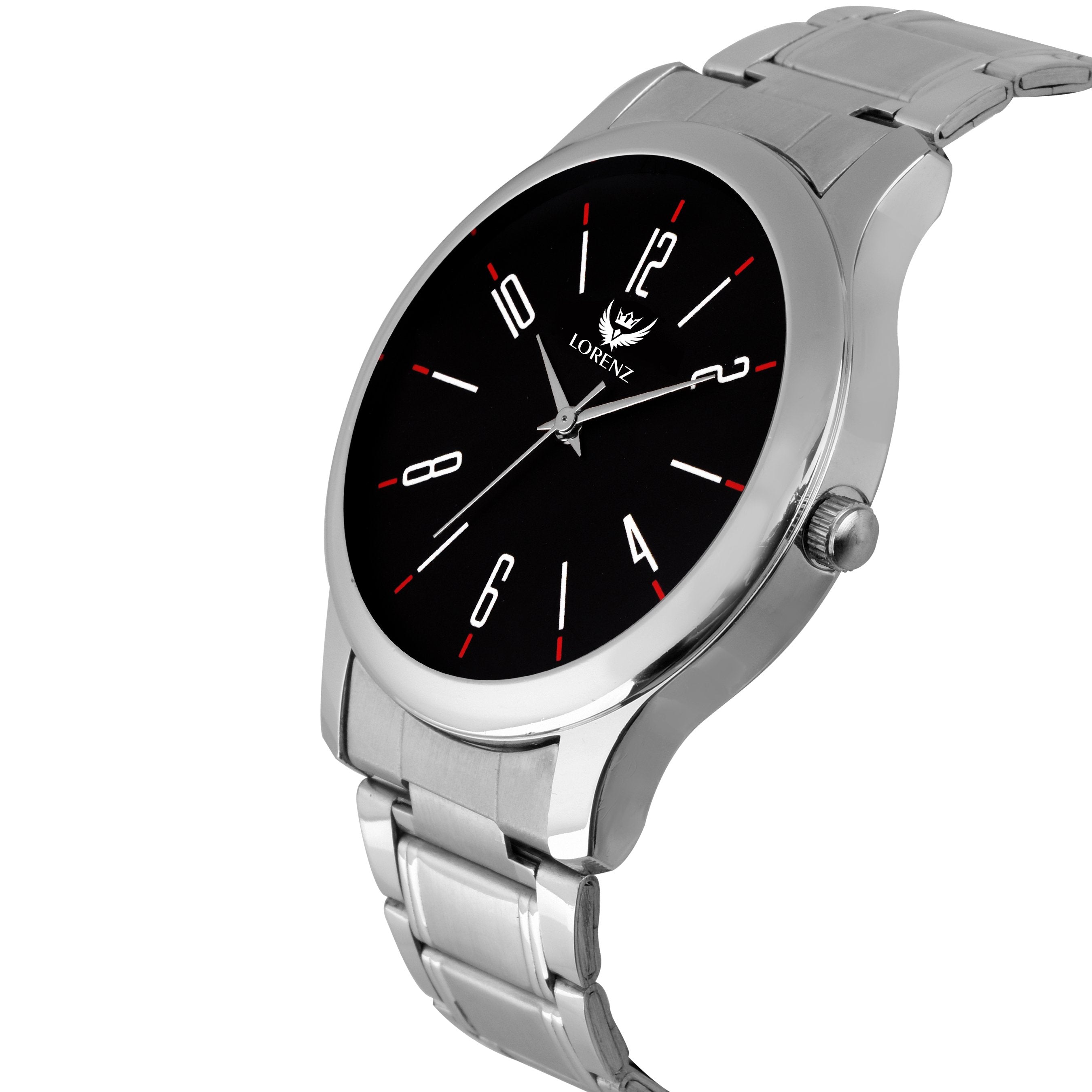 Lorenz MK-2030W Stainless Steel Black Dial Watch for Men - Lorenz Fashion