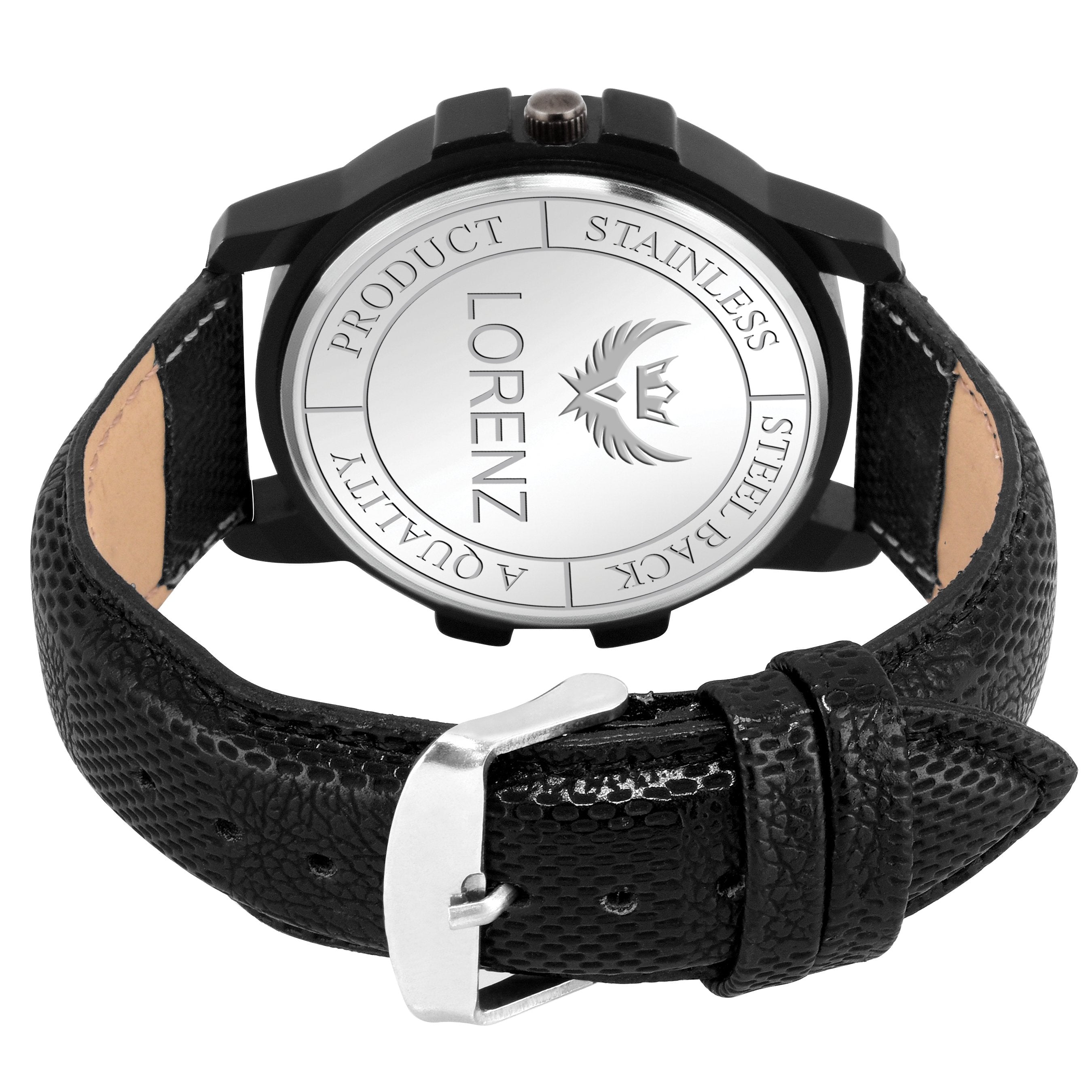 Lorenz Analogue Black Dial Leather Strap Day & Date Watch for Men
